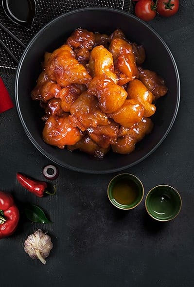 Sweet little pig’s neck in sweet and sour sauce