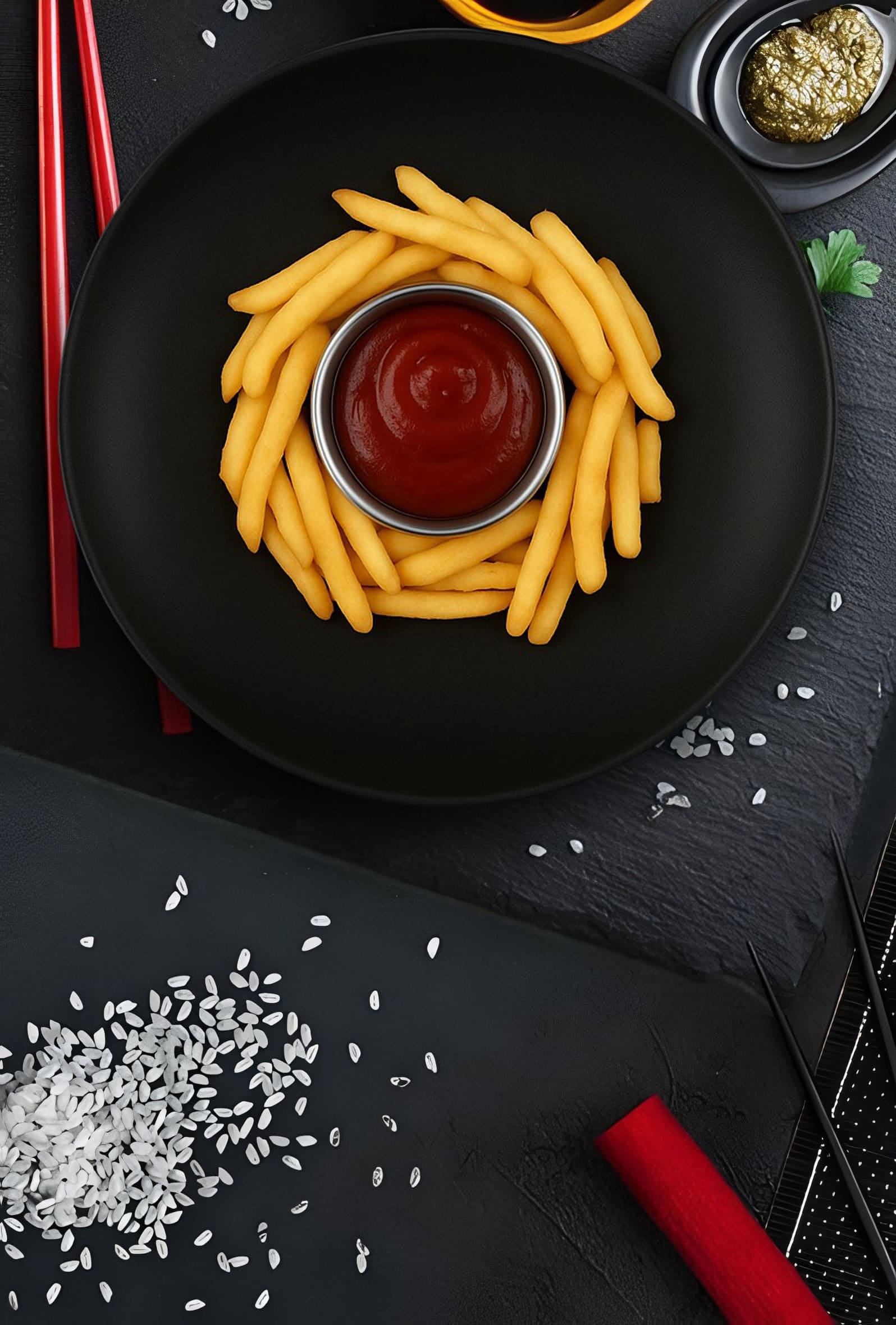 Картофель фри с соусом на выбор