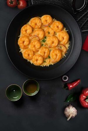 Sautéed tiger shrimp in cream sauce