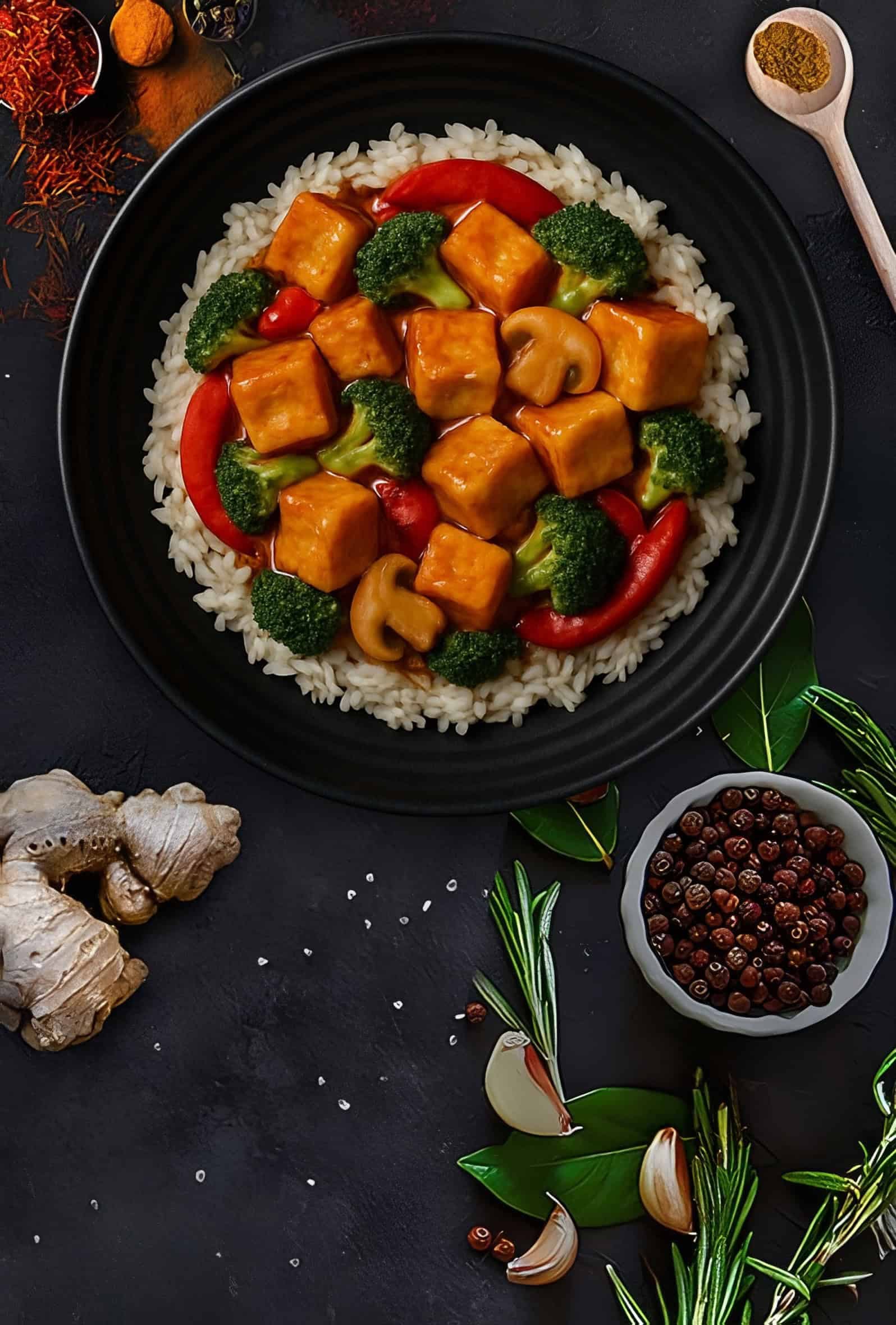 Тофу в устричном соусе с овощами