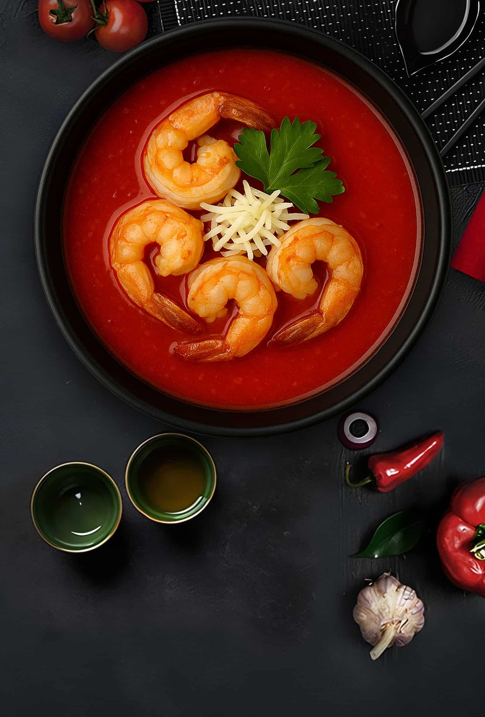 Томатный суп с креветками