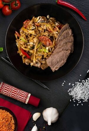 Egg noodles in cream sauce with veal