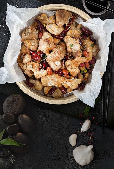 Crispy fried chicken thigh.