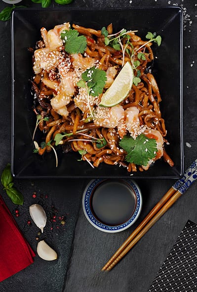 Лапша с тигровыми креветками (5 шт.)