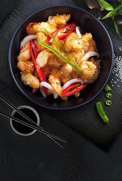 Tiger prawns in spicy sauce