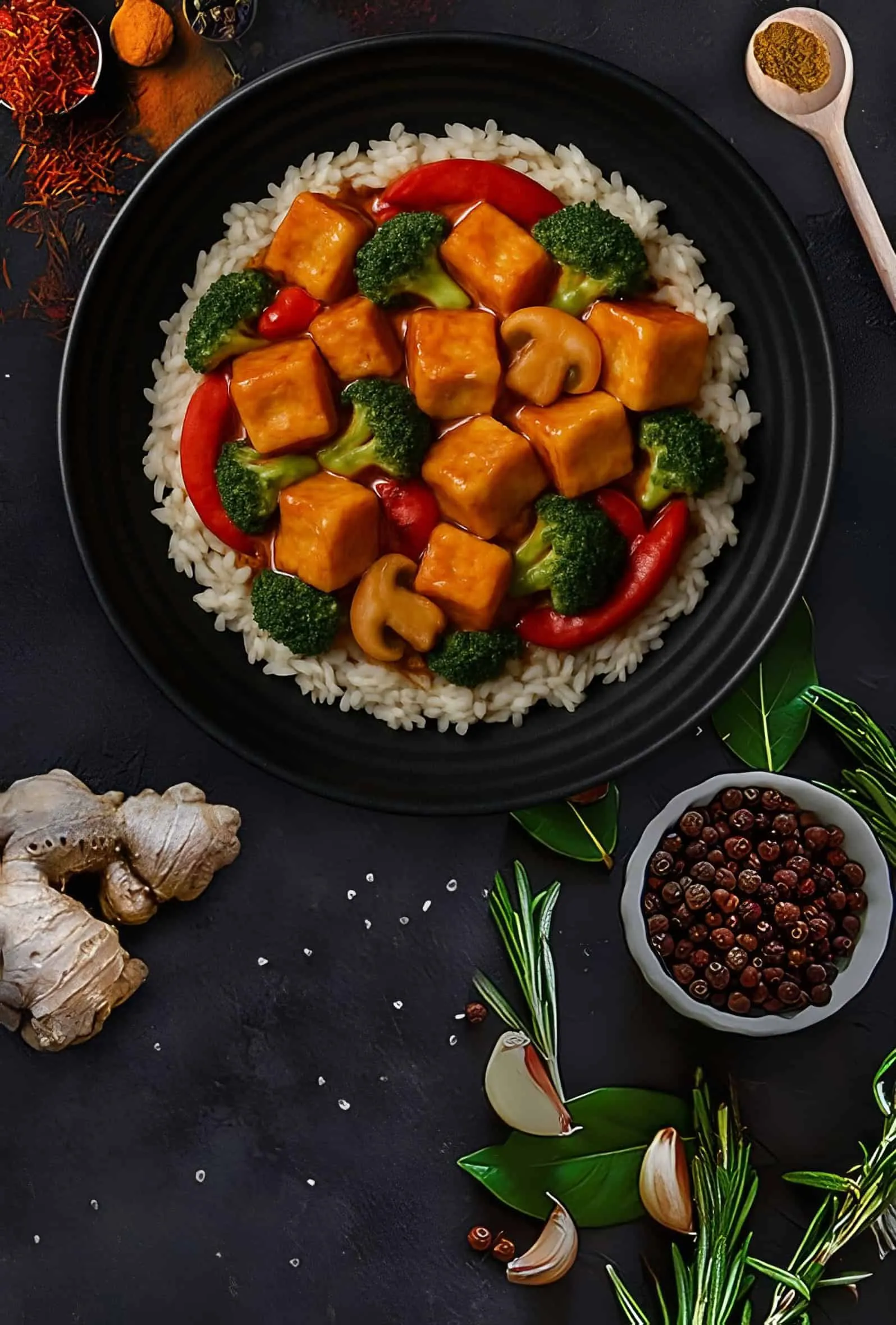 Тофу в устричном соусе с овощами