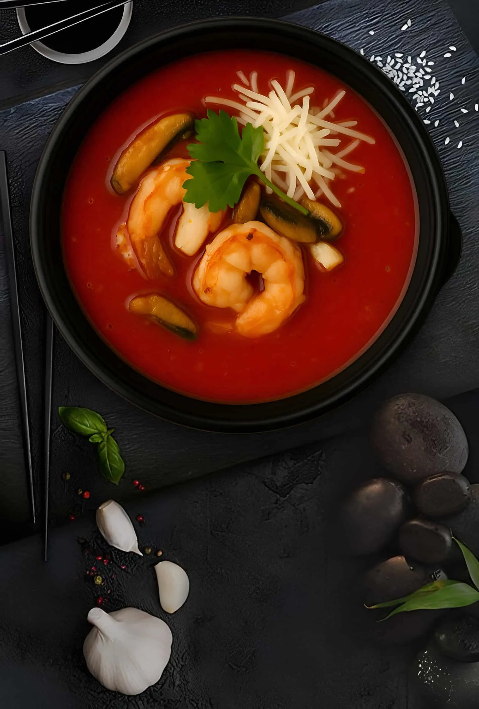 Tomato soup with seafood