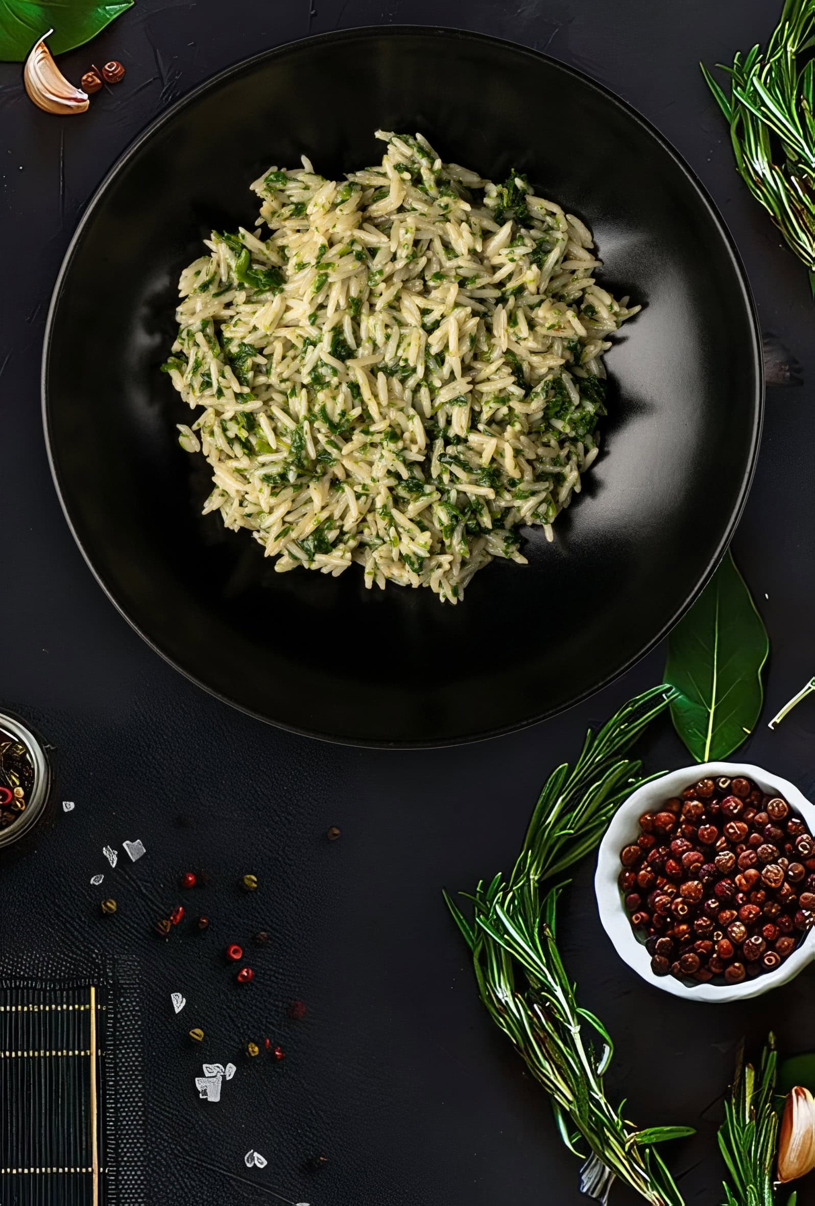 Steamed rice with spinach in cream sauce