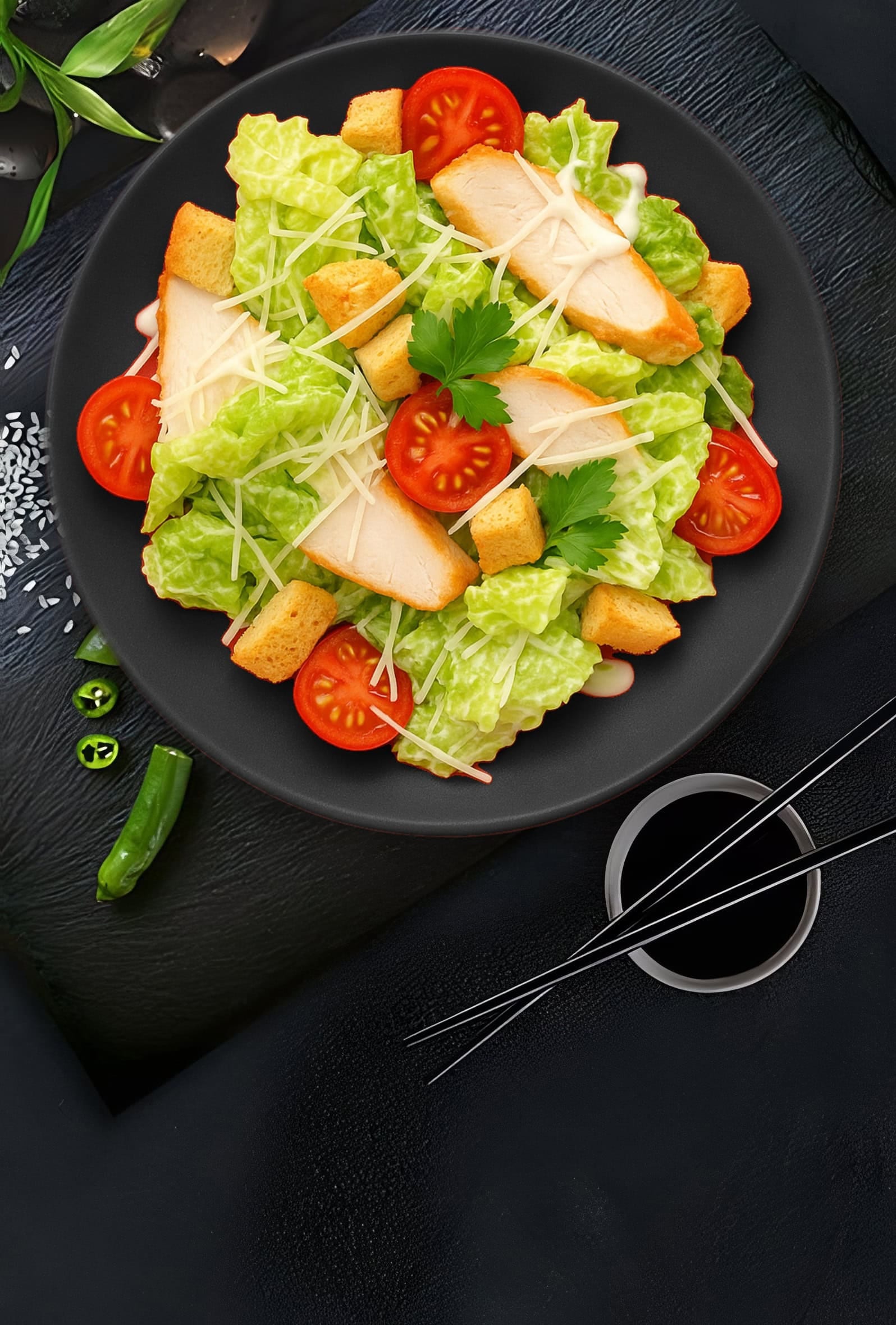 Caesar salad with chicken and bacon