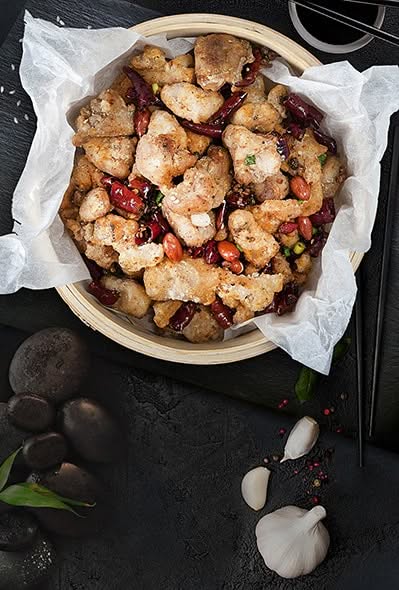 Crispy fried chicken thigh.